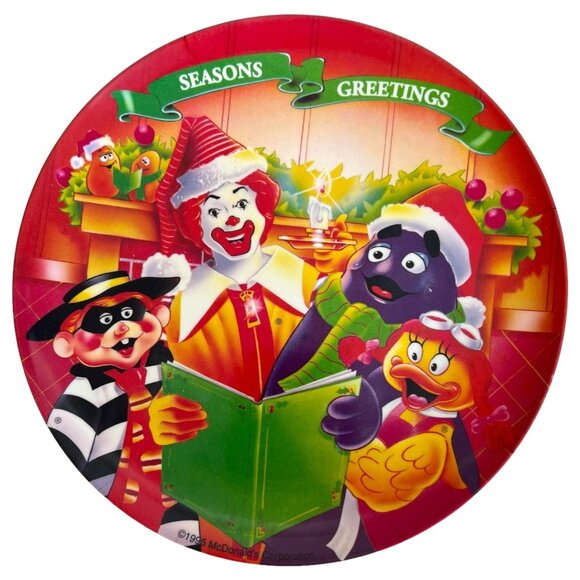 1995 McDonalds Seasons Greetings Christmas Plates Melamine lastic Set of 2 VTG - Picture 4 of 5